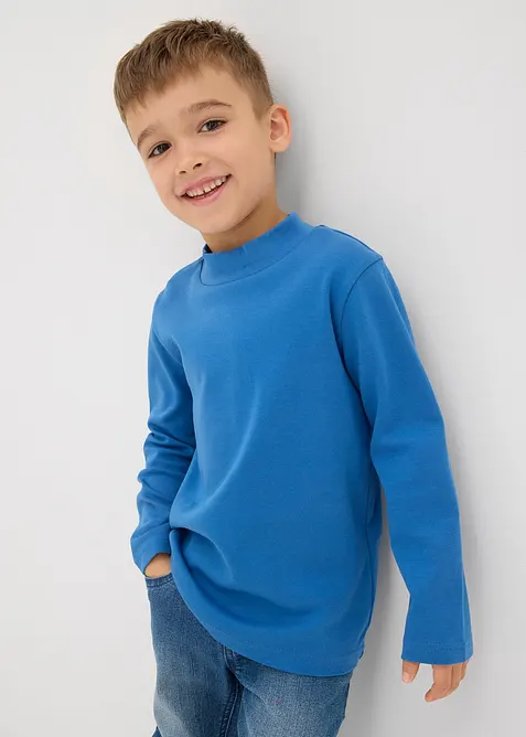 Långärmad topp med ståkrage, av ekologisk bomull (2-pack), bonprix