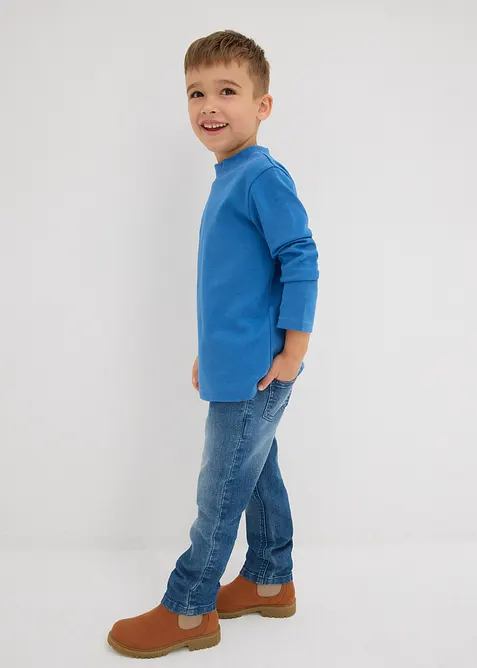 Långärmad topp med ståkrage, av ekologisk bomull (2-pack), bonprix