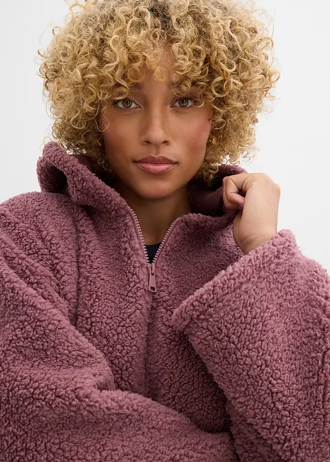 A-linjeformad teddyfleecejacka med slits i sidan, bonprix