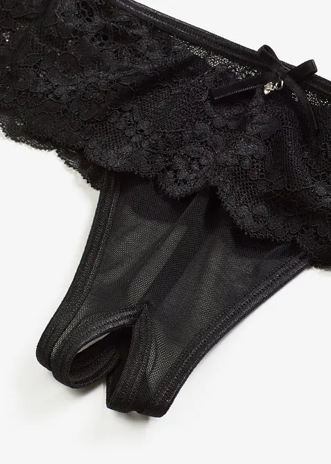 Korsettlinne med strumpebandshållare + stringtrosa ouvert (2 delar), bonprix