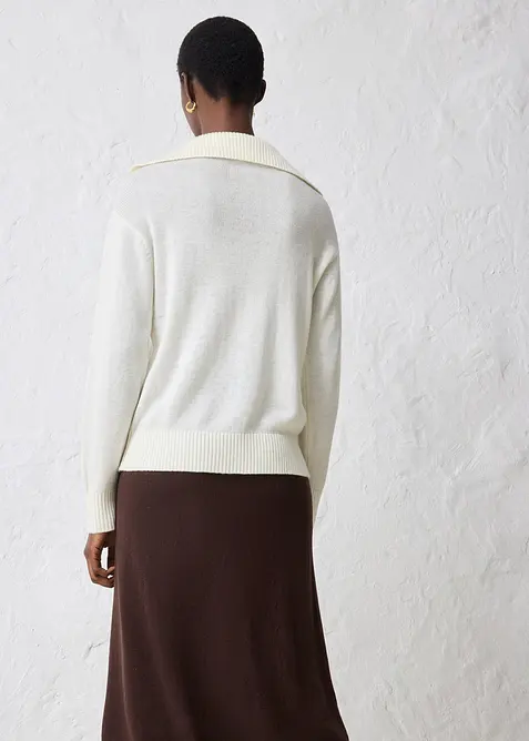 Tröja med krage och knappar i merinoull, bonprix