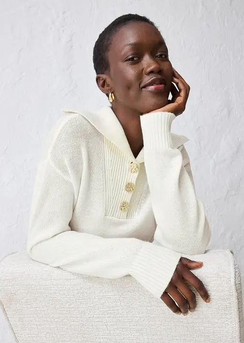 Tr&ouml;ja med krage och knappar i merinoull, bonprix