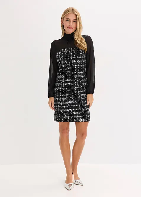 Kort boucl&eacute;kl&auml;nning med chiffong&auml;rmar, bonprix