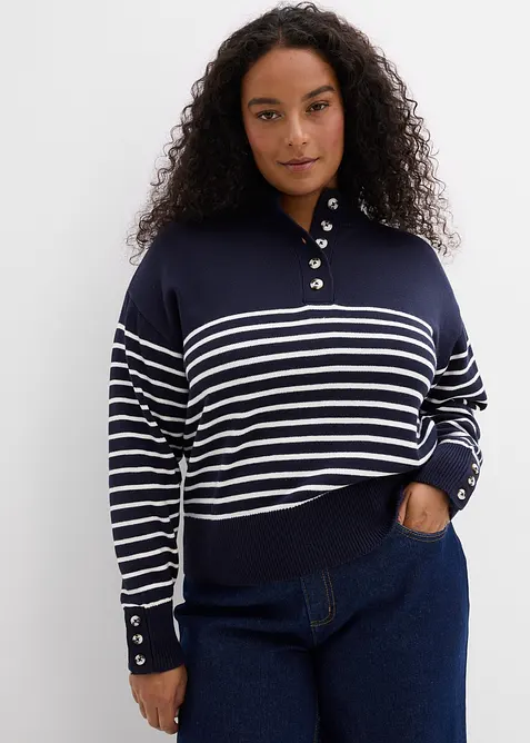 Tröja med krage och knappar, bonprix