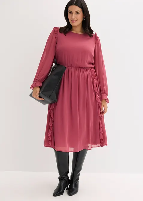 Chiffongklänning med volanger, bonprix