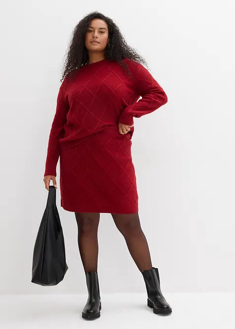 Stickad kjol med flätmönster, bonprix