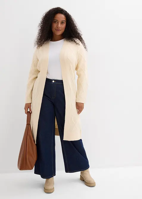 Stickad kofta med flätmönster, bonprix