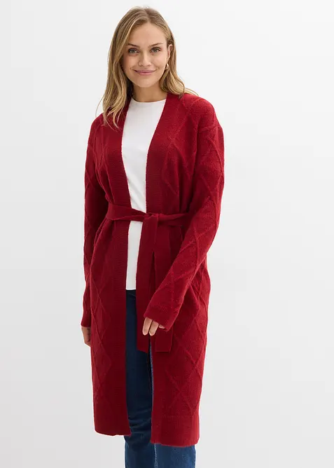 Stickad kofta med flätmönster, bonprix