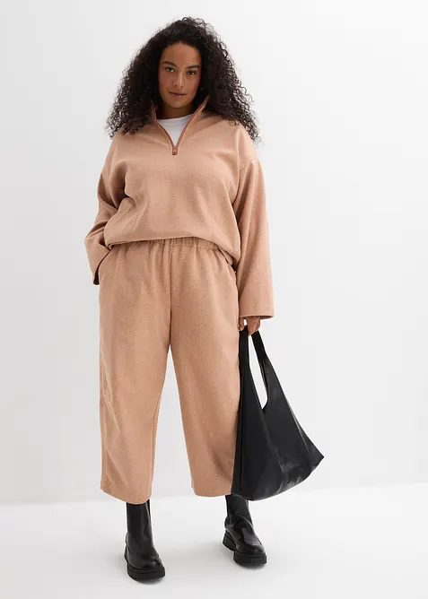 Byxa i barrel-modell med yllelook, bonprix