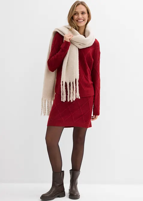 Stickad kjol med flätmönster, bonprix