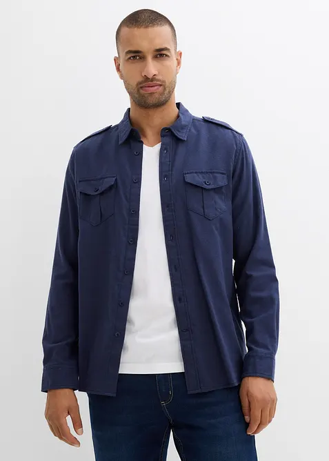 Flanellskjorta i ren bomull med axelslejfar, bonprix