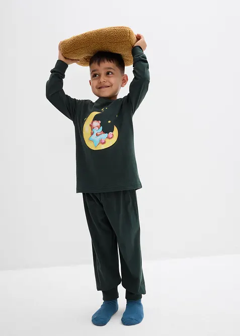 Pyjamas i mjuk bomull med självlysande tryck (2 delar), bonprix