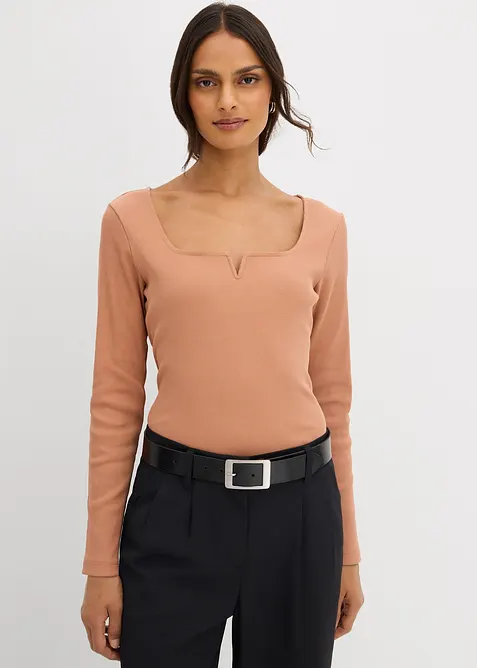 Ribbstickad topp i ekologisk bomull, bonprix