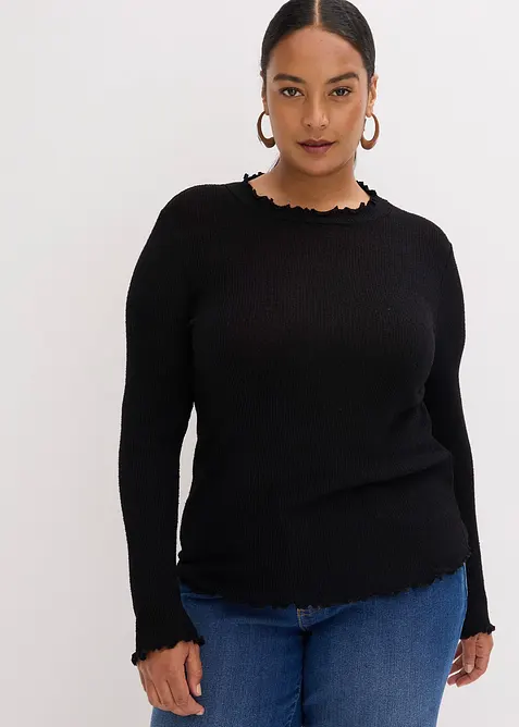 Ribbstickad topp i viskosmix, bonprix