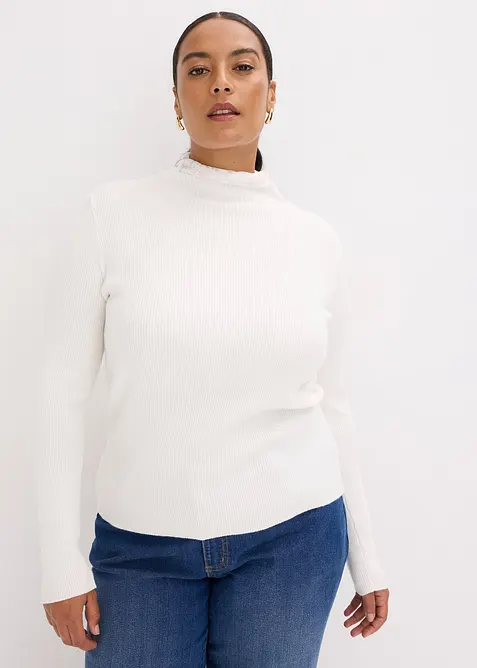 Ribbstickad tröja i böljande viskosmix, bonprix