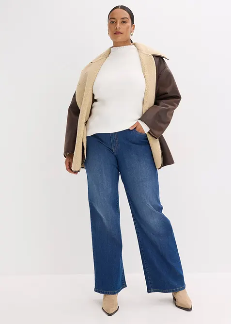 Ribbstickad tröja i böljande viskosmix, bonprix