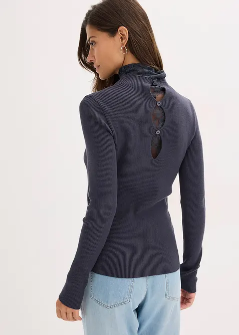 Ribbstickad tröja i böljande viskosmix, bonprix