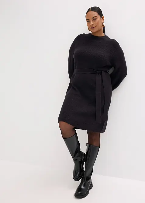 Stickad klänning med ballongärmar, bonprix