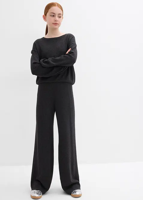 Stickad tröja och byxa i mjuk viskosmix (2 delar), bonprix