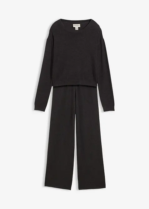 Stickad tröja och byxa i mjuk viskosmix (2 delar), bonprix
