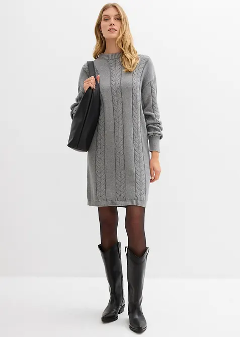 Stickad klänning i bomull, bonprix