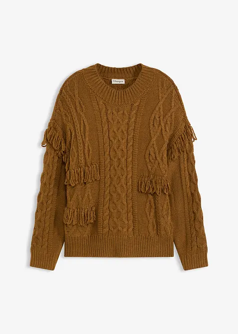 Oversizetröja med fransar, bonprix