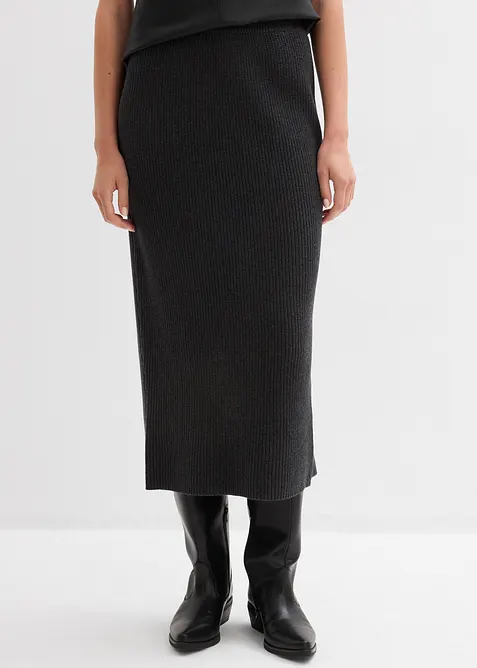 Stickad kjol i bomull, bonprix