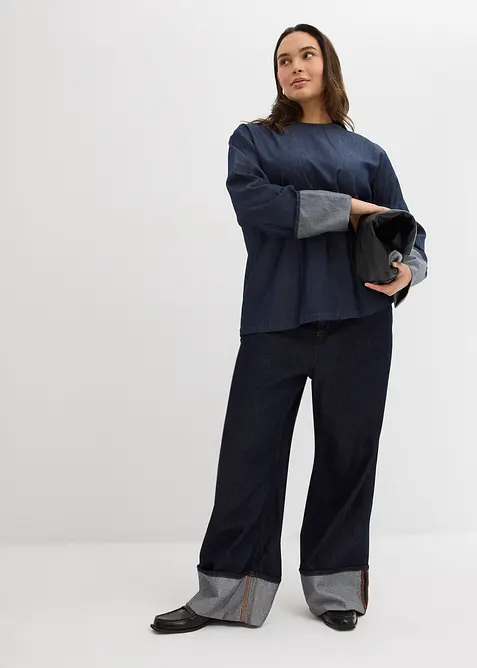 Jeansblus med vida ärmar, bonprix
