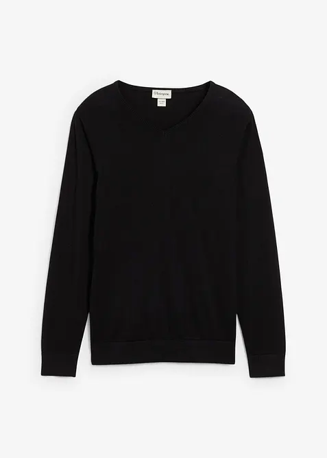 Finstickad tröja i bomullsblandning med merinoull, bonprix