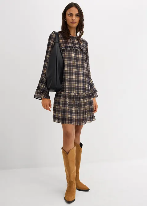 Chiffongklänning med volanger, bonprix