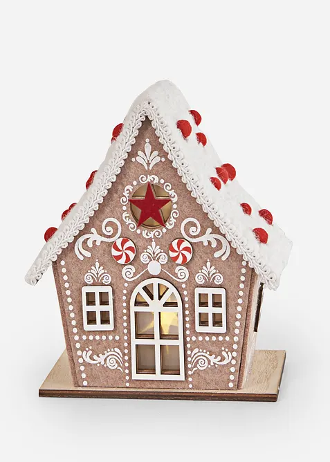 Prydnadsföremål i form av ett pepparkakshus med LED-belysning, bonprix