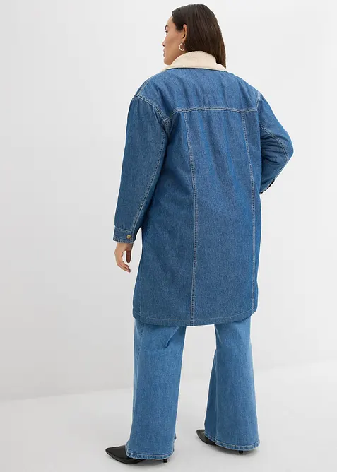 Vinterkappa i denim med varmt teddyfoder, bonprix