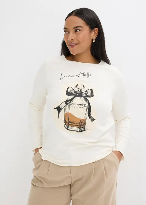 Långärmad topp i bomullsstretch, bonprix