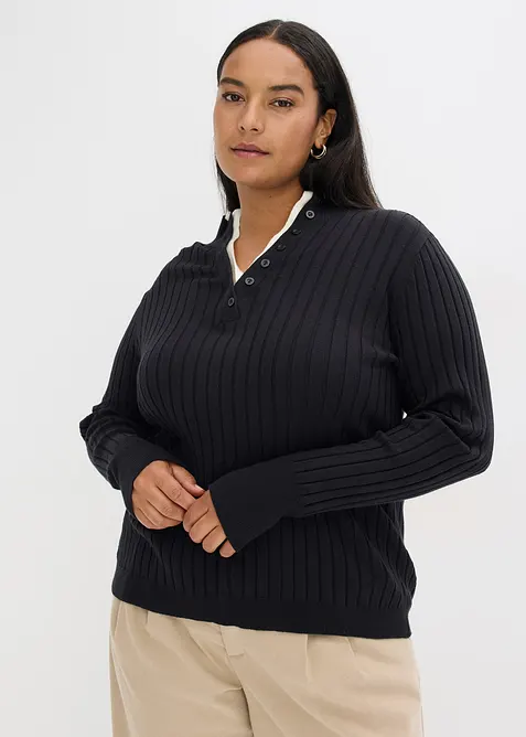 Finstickad tröja med viskos och ribbade effekter, 2-i-1-look, bonprix