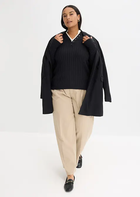 Finstickad tröja med viskos och ribbade effekter, 2-i-1-look, bonprix