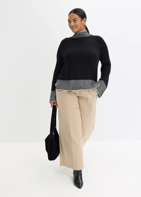 Tr&ouml;ja med st&aring;krage och liten andel kaschmir, bonprix