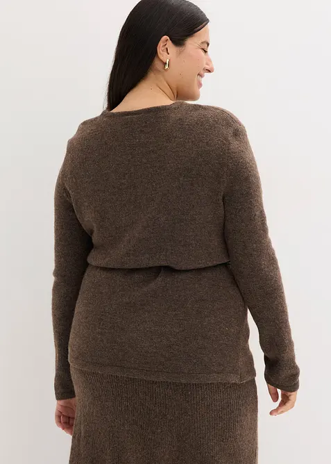 Stickad topp med knytband i skinnimitation, bonprix