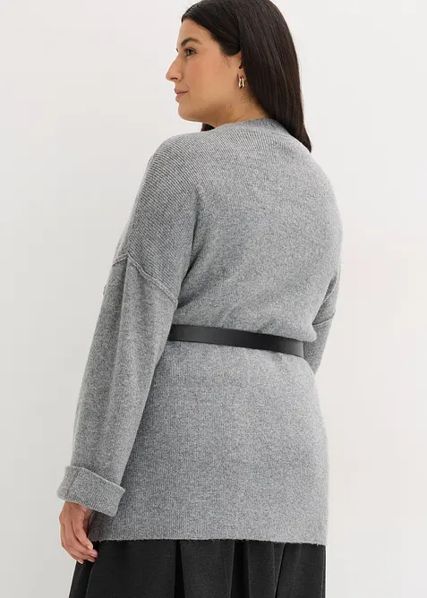 Kort stickad cardigan med skärp, bonprix