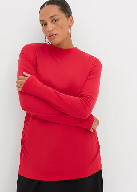 Ribbstickad topp med rynk, bonprix