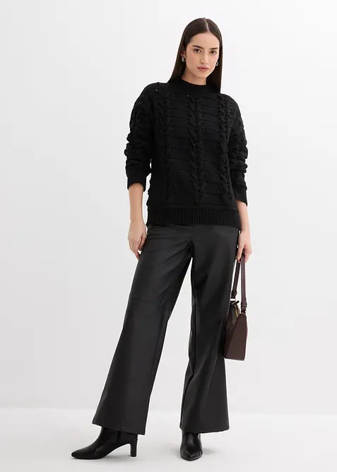 Grovstickad tröja med flätmönster, bonprix