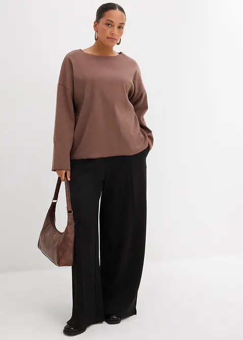 Långärmad topp av ribbat material, bonprix