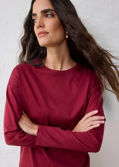 Långärmad topp med silke, bonprix