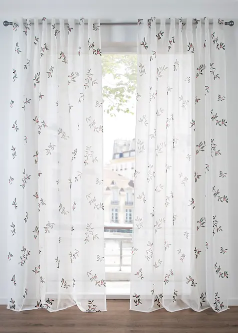 Gardin med motiv av mistelkvistar (1-pack), bonprix