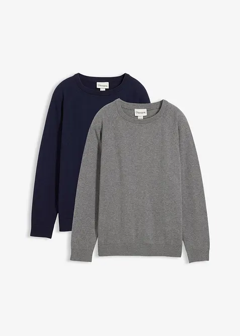 Finstickad tröja i ren bomull (2-pack), bonprix