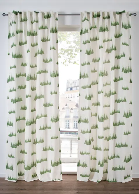 Gardin med tryckt granmönster (1-pack), bonprix