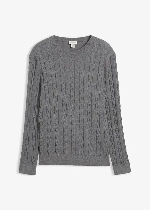 Finstickad tr&ouml;ja av mjuk bomull med fl&auml;tm&ouml;nster, Slim Fit, bonprix