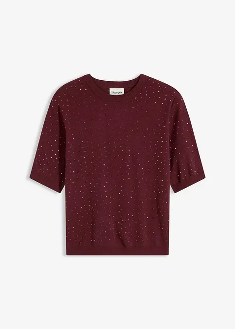 Tröja med glitterstenar och korta ärmar, bonprix