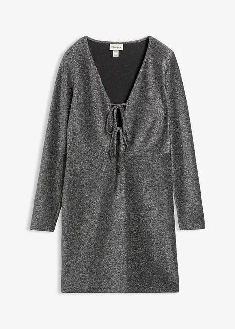 Glittrande miniklänning med rosettdetalj, bonprix