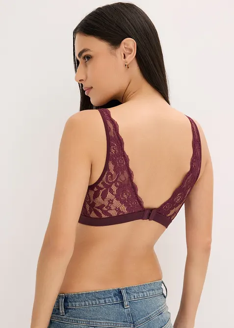 Ribbstickad bralette med ekologisk bomull och spets, bonprix