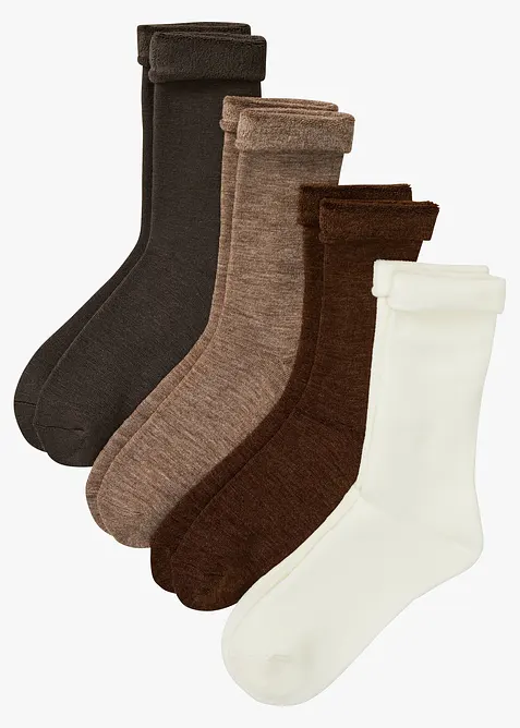 Fodrade strumpor med nedvikt kant och frott&eacute; p&aring; insidan (4-pack), bonprix